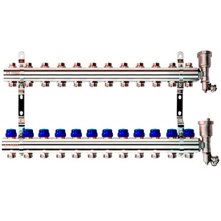 Комплект коллекторов Ридан FHF-12R set с кронштейнами и воздухоотводчиками, 12 контуров, 088U0712R