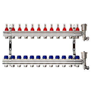 Комплект коллекторов Ридан FHF-12RF set с расходомерами, кронштейнами и воздухоотводчиками, 12 контуров, 088U0732R