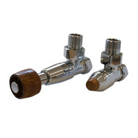 Комплект SCHLOSSER PRESTIGE, угловой хром, для медных труб GW M22х1,5 х 15х1 (термостатическая головка с цилиндрической деревянной рукояткой), арт. 604500088