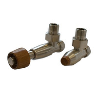 Комплект SCHLOSSER PRESTIGE, угловой сталь, для медных труб GW M22х1,5 х 15х1 (термостатическая головка с круглой деревянной рукояткой), арт. 604500100